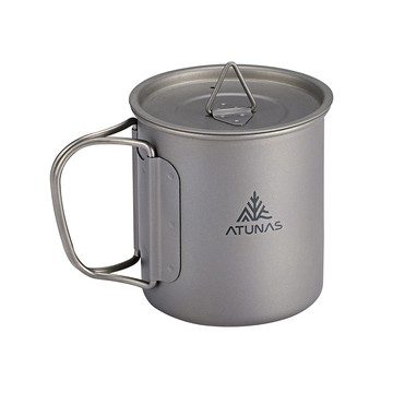 ATUNAS 單層鈦隨行杯 300ML 折疊把手 附杯蓋 附收納袋 A1KTGZ14 (環保無毒/輕量耐用/登山露營/野外戶外餐具)