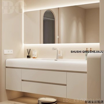 免運 可開發票 【破損包賠】奶油風衛生間洗臉膚感可麗耐陶瓷一體盆浴室櫃組合浴櫃組洗漱洗手池臺盆組合BOW11