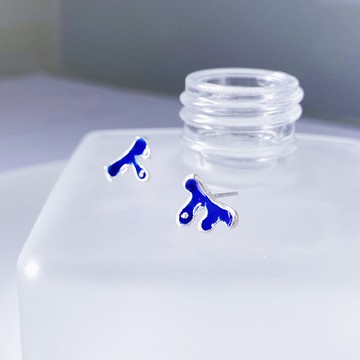 融化 水滴 - 純銀耳針 耳環 琺瑯
