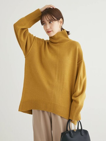 後背車縫開衩高領落肩針織上衣(6P37L2G0100) - Green Parks