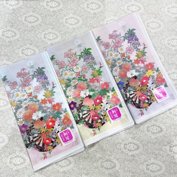 京都手帕 -友禪刺繡系列-花車(粉/黃/紫)