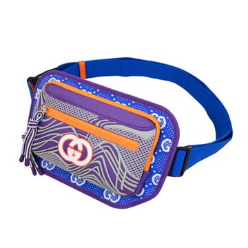 GUCCI 752102 GG LOGO撞色尼龍織布斜背胸口包/腰包.藍/紫