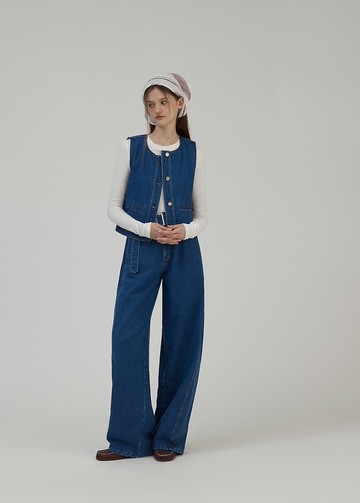 北歐vintage 立體斜紋復古牛仔背心 長褲套裝