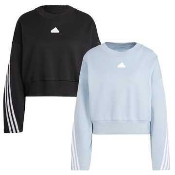 Adidas 女裝 長袖上衣 短版 寬鬆 棉 黑/藍【運動世界】IB8494/IL3056