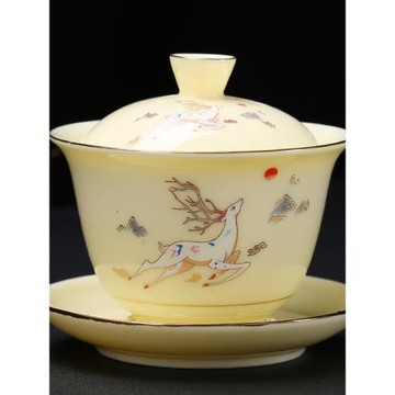 蓋碗新款鵬辰白色三才大號功夫茶具白瓷茶碗家用泡茶器套裝敬茶杯