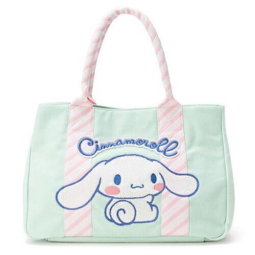 【震撼精品百貨】大耳狗 Cinnamoroll 大耳狗喜拿立體刺繡裝飾帆布手提袋(斜條紋) 震撼日式精品百貨