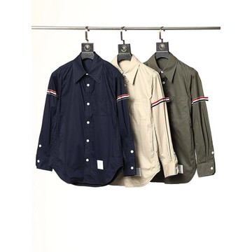 歐美潮牌tb春秋防皺免燙休閑長袖襯衫男士織帶拼接多口袋襯衣外套