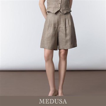 現貨【MEDUSA 曼度莎】微光澤亞麻西裝寬口短褲（M-XL）｜女短褲 西裝短褲 涼感亞麻