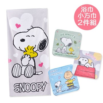 【ONEDER】史奴比純棉大浴巾+小方巾 2件組(SN-DC004+SN-DI002)