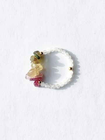 靜月之願 | 月光石與多彩碧璽 天然水晶戒指 | 手工彈性設計飾品