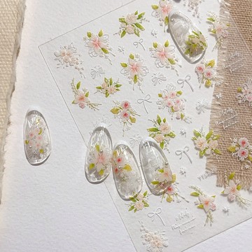 浮雕花束美甲貼紙 立體乾燥花 指甲貼紙 美甲diy素材 穿戴甲裝飾貼 氣質新娘款 透明花卉款 花束造型