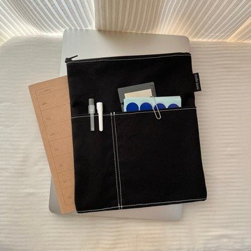 手帳 書籍收納袋 (黑色) A5 筆記本 文具 文庫本 精裝本 寬版膠帶 筆袋 筆記用品