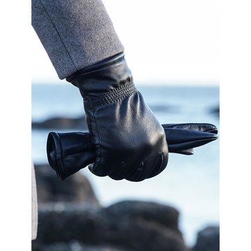 山羊皮真皮手套男士秋冬騎行開車加絨加厚保暖皮手套男式觸摸屏薄