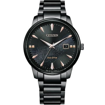 【CITIZEN 星辰】銀河黑金限定 愛戀情人光動能不鏽鋼錶BM7595-89E