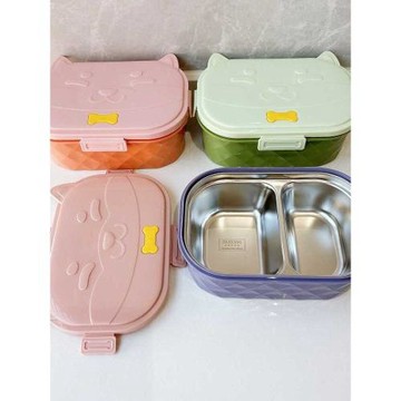 304不銹鋼卡通可愛風小學生飯盒兒童二格便當盒保溫食品級午餐盒