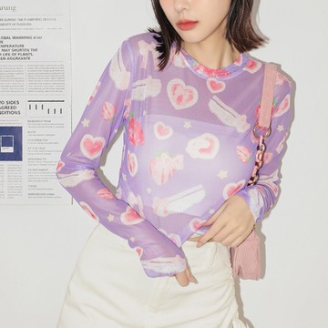 輕甜短版印花上衣-草莓紫【KT223250】-6色