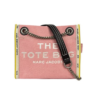 MARC JACOBS 棉質牛仔布鏈帶肩背/斜背托特包(蝴蝶結粉)
