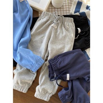 簡潔歐美范 男童中腰皮筋腰帶運動褲 春秋長褲黑色