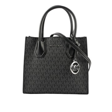 [平輸]Michael Kors Mercer Logo 吊飾塗層帆布二用包(黑色)
