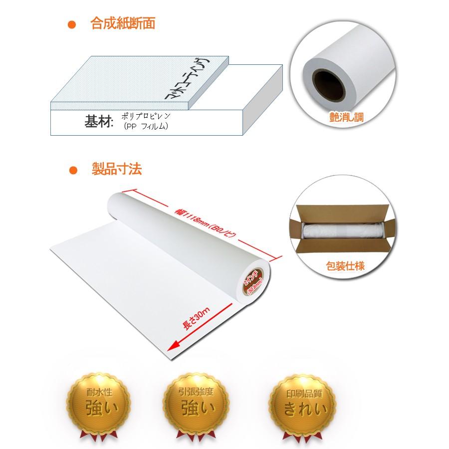 インクジェットロール紙 マット合成紙 幅1118mm（B0ノビ）×長さ30m 厚0.205mm 1本入