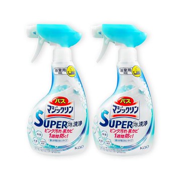 (2瓶超值組)日本KAO花王-SUPER泡洗淨浴室除臭去垢防霉泡沫噴霧清潔劑350ml/瓶-無香(藍)(衛浴磁磚粉紅垢清洗,排水口除水漬,浴缸去皂垢)