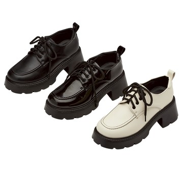 【Grace Gift】牛津鞋 女鞋 皮鞋【模範學院綁帶輕量厚底牛津鞋】3色 35-43號 面試 綁帶 樂福鞋