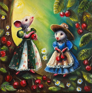 老鼠畫布畫，童話藝術，老鼠壁畫，動物畫，可愛動物