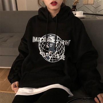 慵懶風oversize衛衣女春秋薄款寬松bf設計感ins潮流小眾連帽上衣