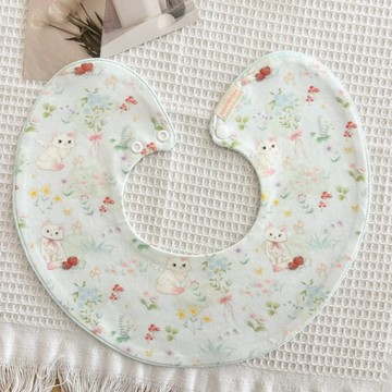 【安琪兒婦嬰百貨】棉嬰庫 MianYingKu 嬰兒滾邊圍兜/新生兒圍兜口水巾(貓咪莊園)