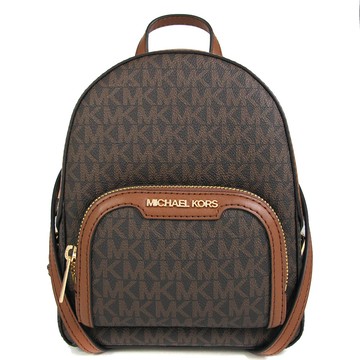 MICHAEL KORS JAYCEE 金字Logo滿版MK咖啡X馬鞍棕色三用包(手提/斜/後背)