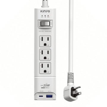Kinyo PD+QC延長線 1開3插 GIPDB-3136  1.8m  白色  1個