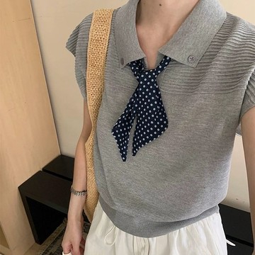 【砂糖夢境】黃多巴胺色針織冰絲正肩短袖POLO衫T恤女夏季超好看獨特漂亮短款