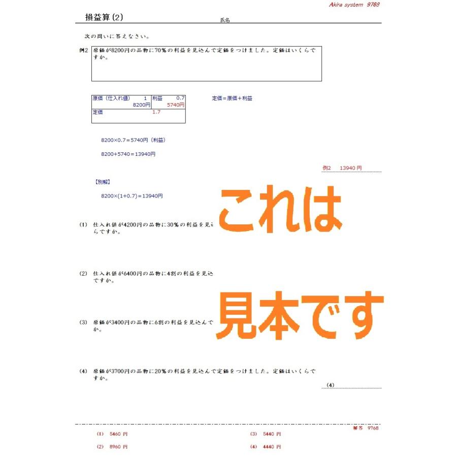 中学受験算数 解説損益算