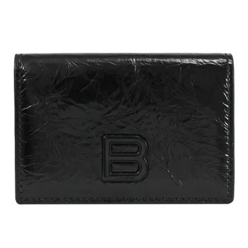 BALENCIAGA 巴黎世家 766463 Papier 亮面揉製皮革三折小短夾.黑