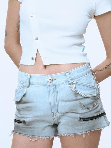 Side Zipper Shorts [Blue]