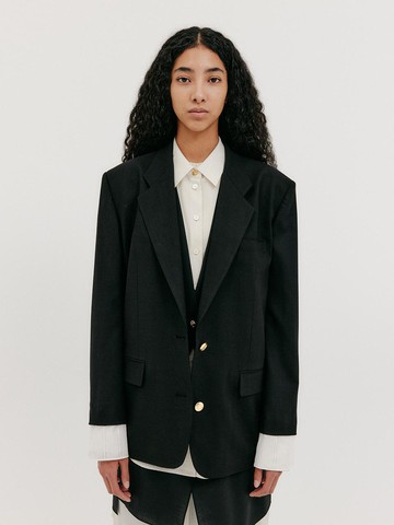Single-Breasted Wool Tailored Blazer [Black]
