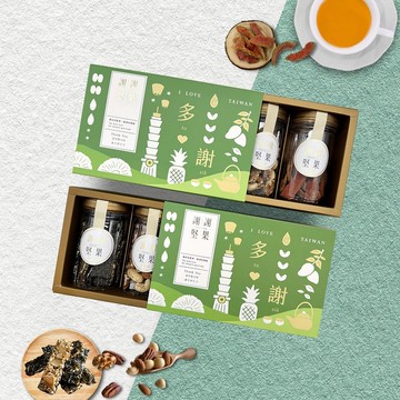 多謝綠色禮盒 (3罐組附提袋)(綜合堅果,海苔脆片,紅心芭樂乾)