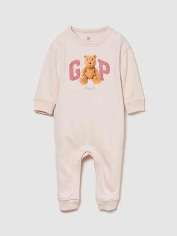 嬰兒裝 小熊刺繡印花圓領長袖包屁衣/連身衣-淺粉色