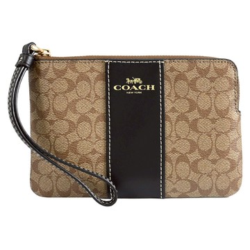 COACH CJ792 經典燙印LOGO滿版印花零錢手拿包.駝黑