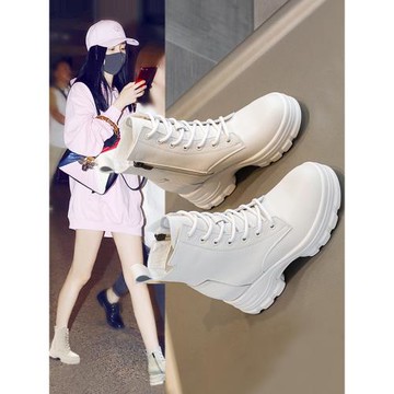 真皮厚底馬丁靴女2025秋冬新款鞋子小個子內增高短靴女加絨棉靴鞋