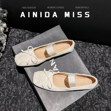 羊皮版~溫柔晚晚風蝴蝶結芭蕾舞鞋女春秋法式復古軟平底大碼單鞋