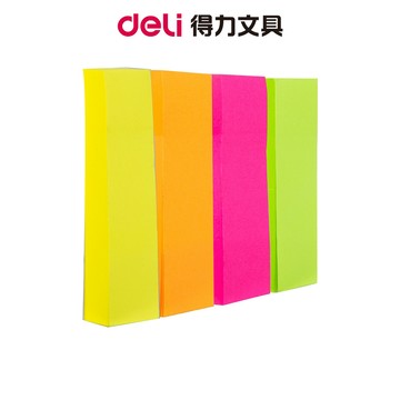 【Deli得力】螢光指示標籤紙76×19mm/4色x100張/EA11202｜標籤貼 便利貼 索引貼 便條 文具