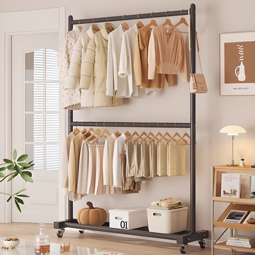 Wanadone 鋼製移動式雙層掛衣架  1個  黑色