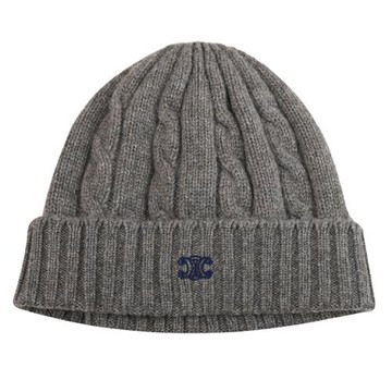 CELINE TRIOMPHE 標誌LOGO喀什米爾羊毛麻花針織毛帽.深灰