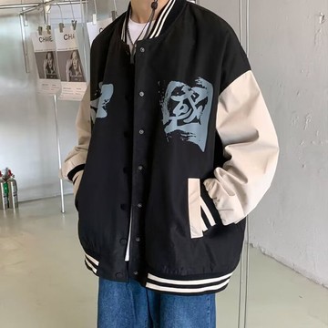 秋季新款痞帥外套男潮牌港風潮流寬鬆撞色休閒百搭上衣男