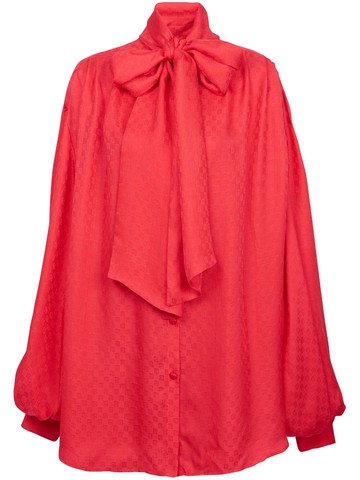 Balmain - monogram-jacquard silk shirt - women - Silk/Viscose - 38 - Red