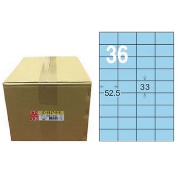 【龍德】LONGDER 三用電腦標籤 A4 36格 33*52.5mm淺藍1000張/箱 LD-8117-B-B(適用雷射、噴墨、影印)