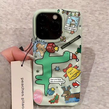 聖誕節小恐龍 適用蘋果17Promax手機殼 iPhone16 15 14 13 12 11 軟殼 隕石殼 波浪保護殼
