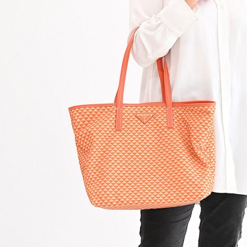 PRADA 1BG552 三角LOGO幾何印花尼龍肩背托特包.橘
