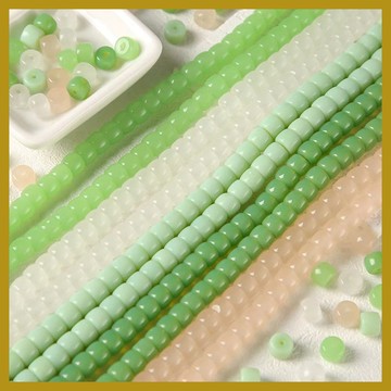 （1條約60顆）新中式風玉料玻璃墩墩珠 琉璃隔珠 實色玉髓散珠 手工diy手鏈串珠 串珠材料 串珠材料包 珠珠材料